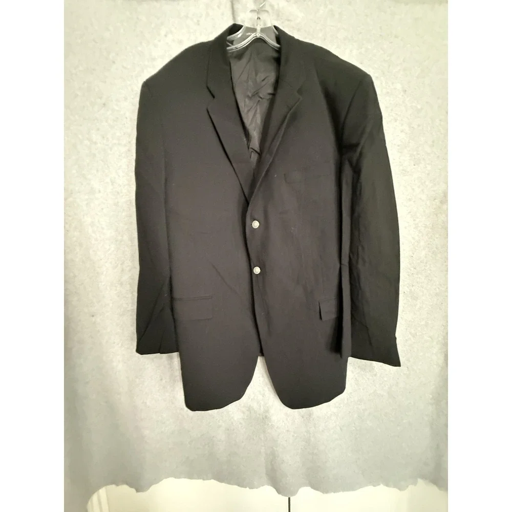 Calvin Klein Suit Mens 48L 42x34 Black Gray‎ Wool 2 Piece Jacket Pants Classic